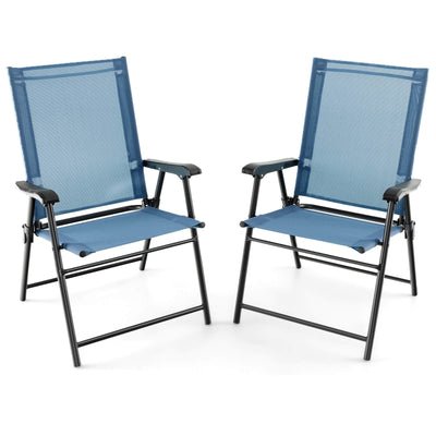 2 Set of Patio Dining Chair with Armrests and Metal Frame-Blue