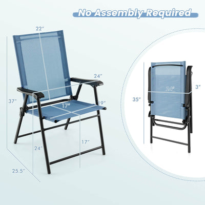 2 Set of Patio Dining Chair with Armrests and Metal Frame-Blue