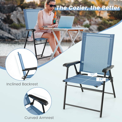 2 Set of Patio Dining Chair with Armrests and Metal Frame-Blue