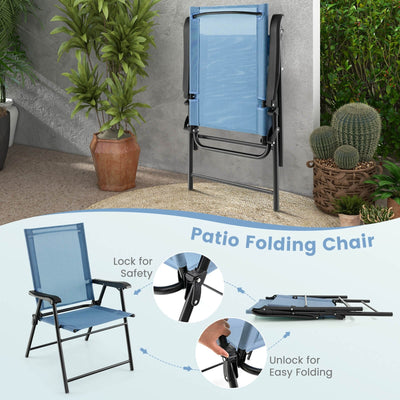 2 Set of Patio Dining Chair with Armrests and Metal Frame-Blue