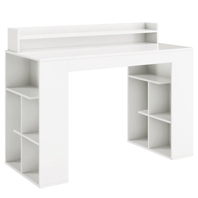 Office Computer Desk with Dual 3 Tier Bookshelf and Monitor Shelf-White