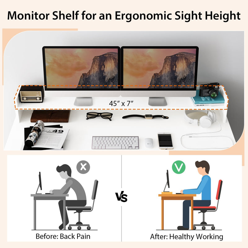 Office Computer Desk with Dual 3 Tier Bookshelf and Monitor Shelf-White