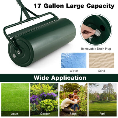 Metal Lawn Roller with Detachable Gripping Handle-Green