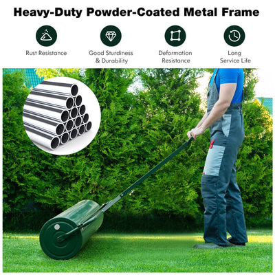 Metal Lawn Roller with Detachable Gripping Handle-Green