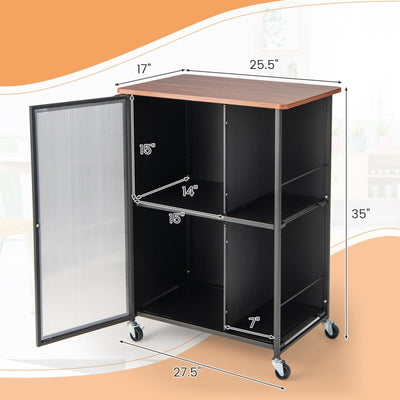 Mobile Serving Cart with Transparent Single Door Cabinet-Black