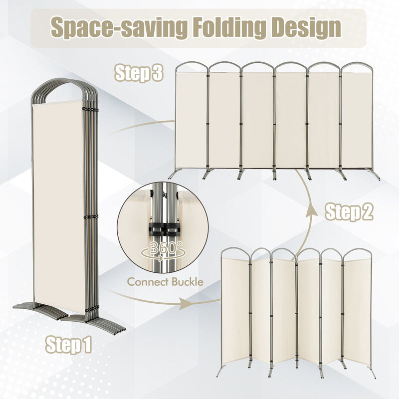 6 Feet 6-Panels Freestanding Folding Privacy Screen-White