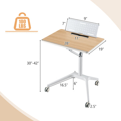 Height Adjustable Mobile Standing Desk with Detachable Holde-Natural