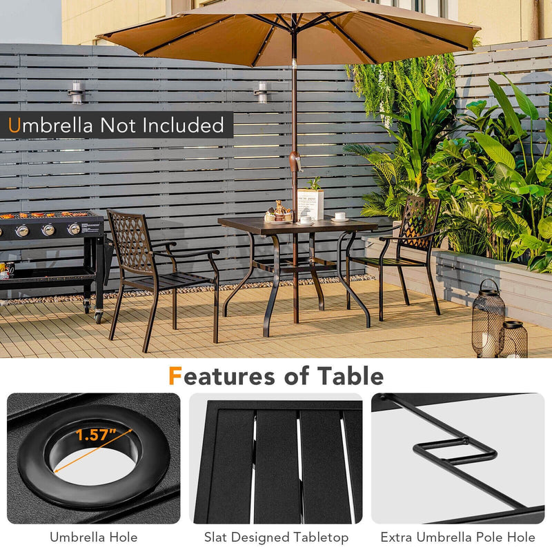 37 Inch Square Patio Dining Table with Umbrella Pole Hole