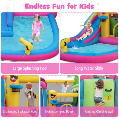 Inflatable Bounce Castle with Long Water Slide and 735W Blower