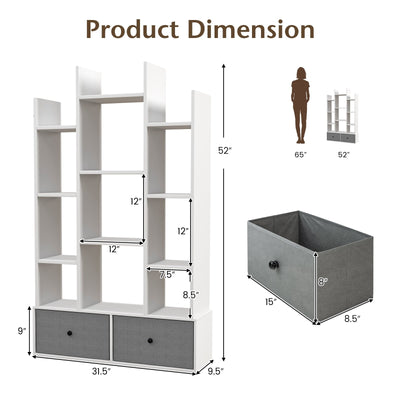 12-Tier Open-Back Freestanding Bookshelf with Drawer-White