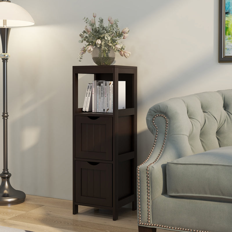 Wooden Bathroom Floor Cabinet with Removable Drawers-Brown