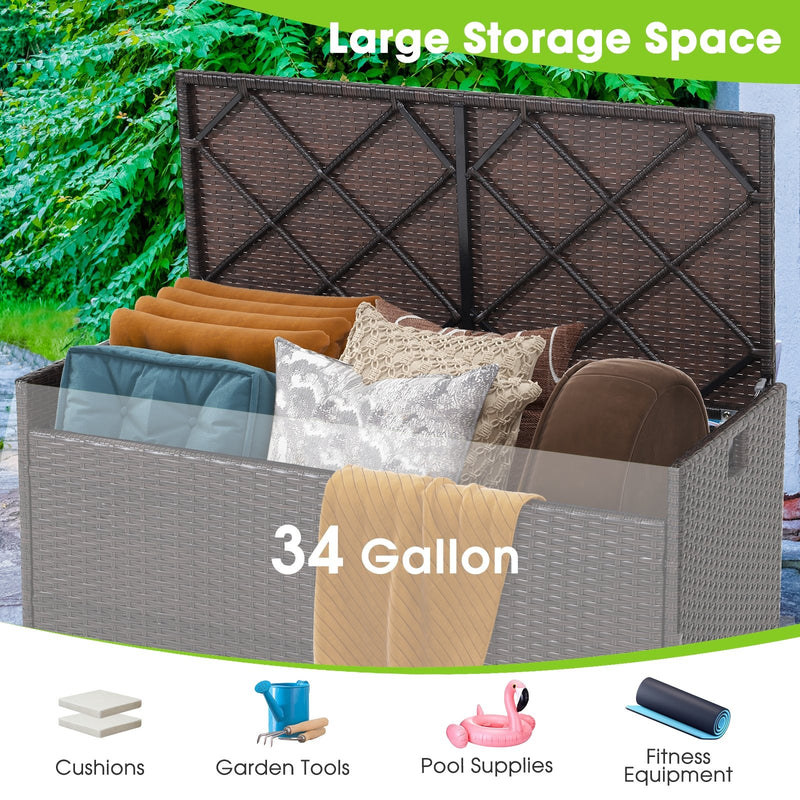 34 Gallon Patio Storage Bench with Seat Cushion and Zippered Liner