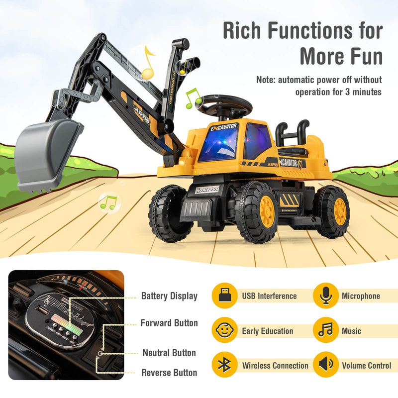 Kids ASTM Certificated Powered Ride On Bulldozer with Front Digger Shovel-Yellow