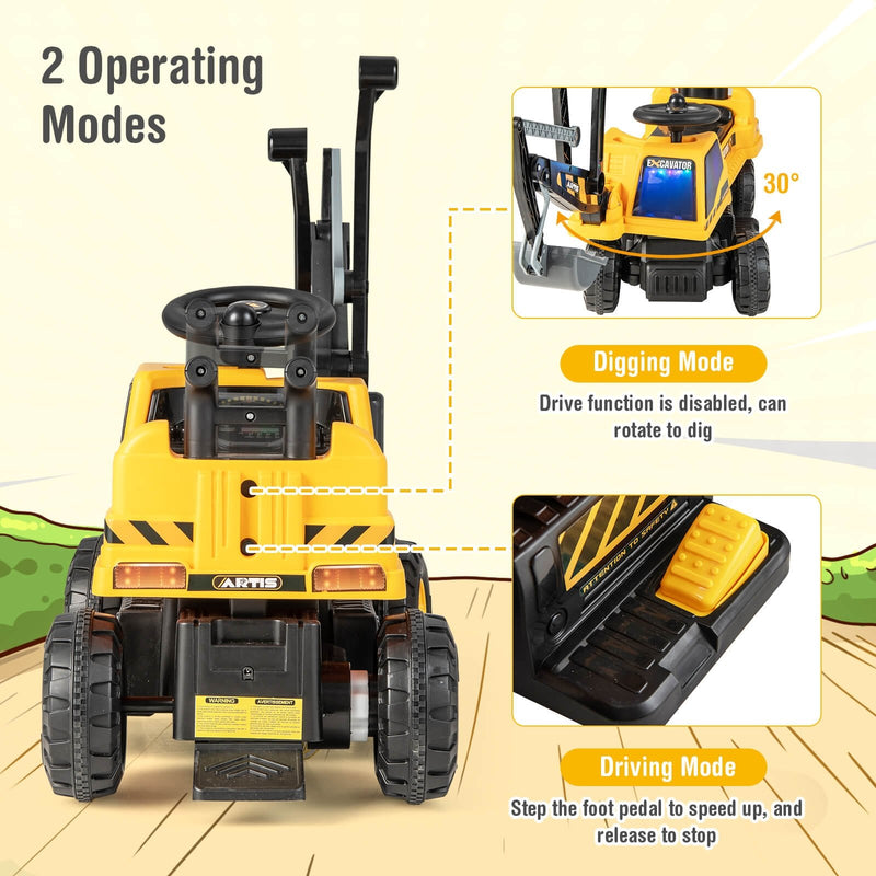 Kids ASTM Certificated Powered Ride On Bulldozer with Front Digger Shovel-Yellow