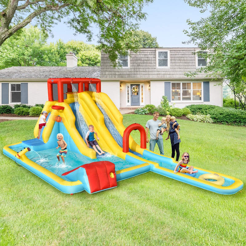 7-in-1 Inflatable Slide Water Park Bounce House with 680W Blower