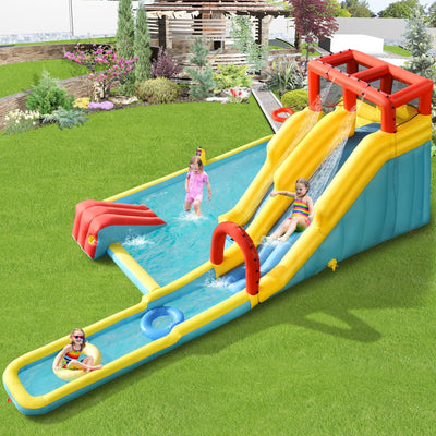 7-in-1 Inflatable Slide Water Park Bounce House with 680W Blower