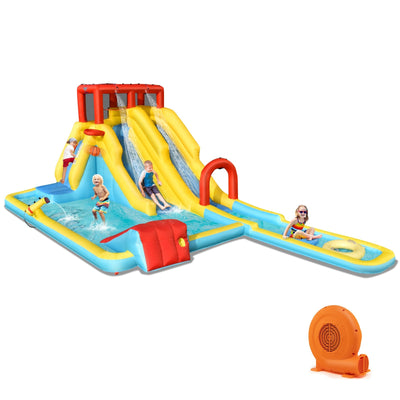 7-in-1 Inflatable Slide Water Park Bounce House with 680W Blower