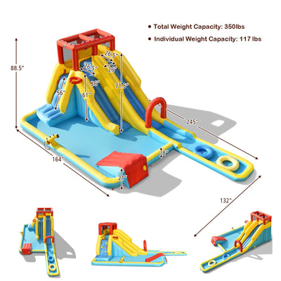 7-in-1 Inflatable Slide Water Park Bounce House with 680W Blower