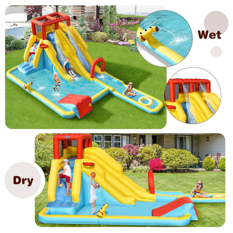 7-in-1 Inflatable Slide Water Park Bounce House with 680W Blower