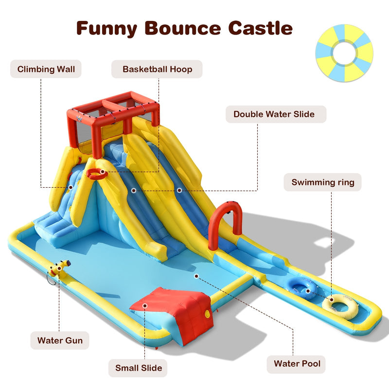 7-in-1 Inflatable Slide Water Park Bounce House with 680W Blower