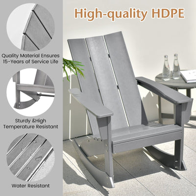 Adirondack Rocking Chair with Curved Back for Balcony-Gray