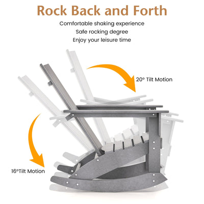 Adirondack Rocking Chair with Curved Back for Balcony-Gray