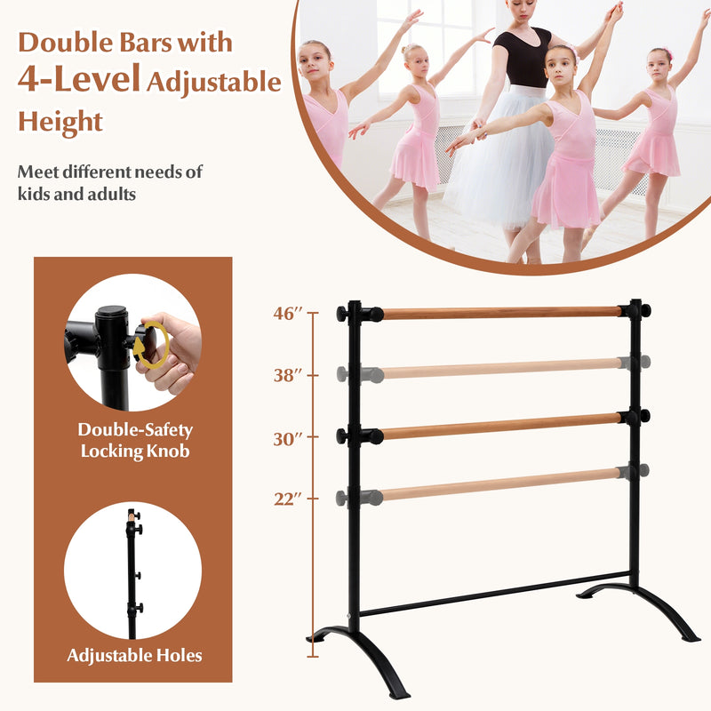 4 Foot Portable  Freestanding Double Ballet Barre-Black