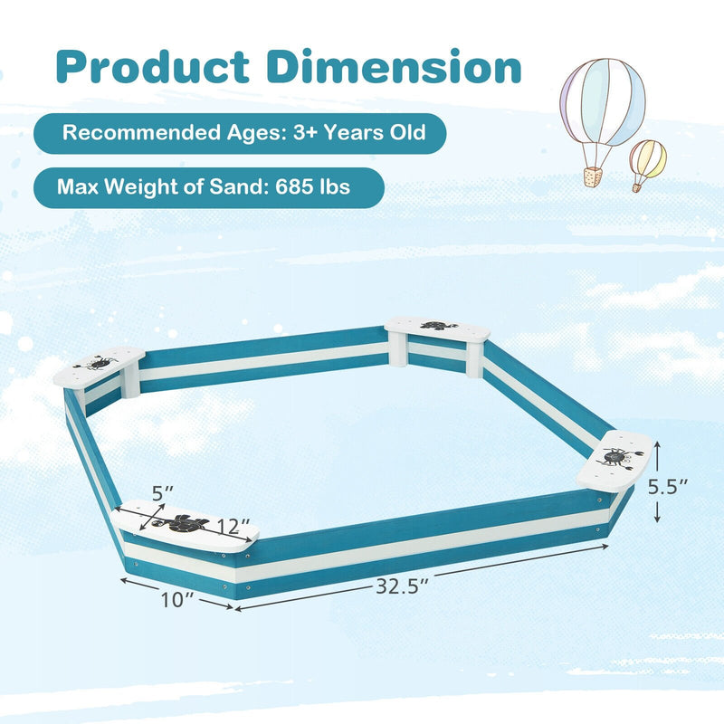 Outdoor Solid Wood Sandbox with 4 Built-in Animal Patterns Seats