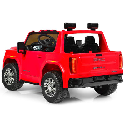 12V 2-Seater Licensed GMC Kids Ride On Truck RC Electric Car with Storage Box-Red