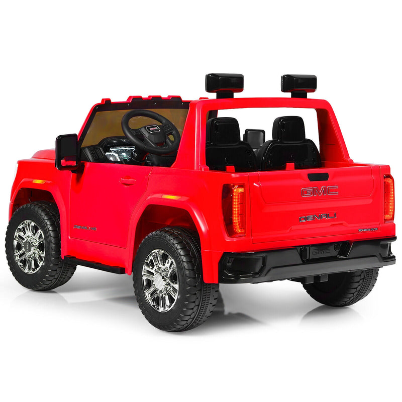 12V 2-Seater Licensed GMC Kids Ride On Truck RC Electric Car with Storage Box-Red