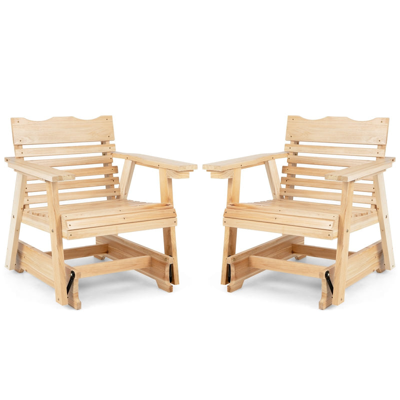 Outdoor Wood Rocking Chair with High Back and Widened Armrests