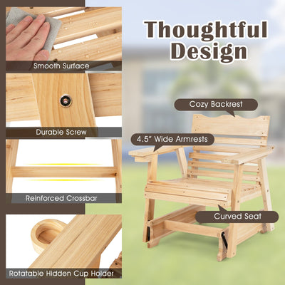 Outdoor Wood Rocking Chair with High Back and Widened Armrests