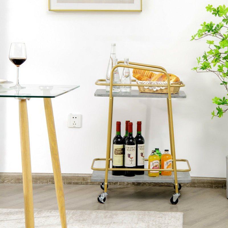 2-tier Kitchen Rolling Cart with Steel Frame and Lockable Casters-Gray