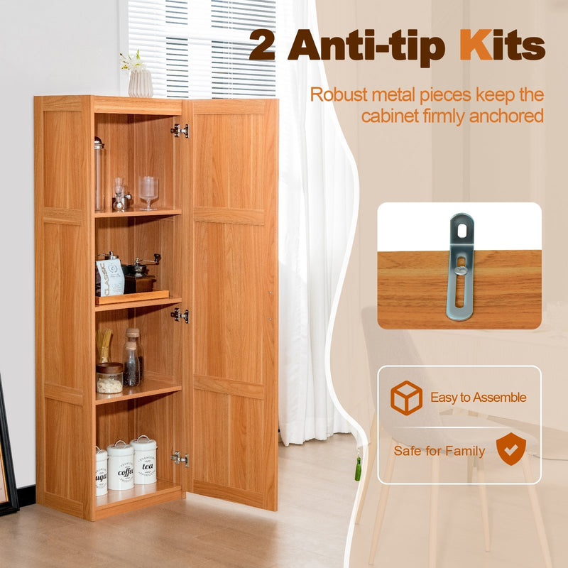 Tall Storage Cabinet with 4 Storage Shelves for Bathroom Living Room-Natural