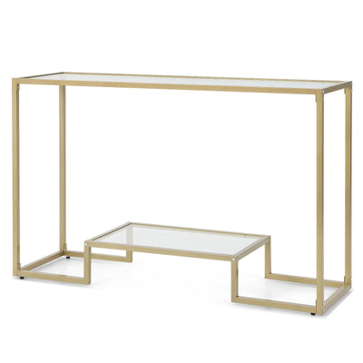 48 Inch 2-Tier Console Table with Tempered Glass Tabletop for Hallway-Golden