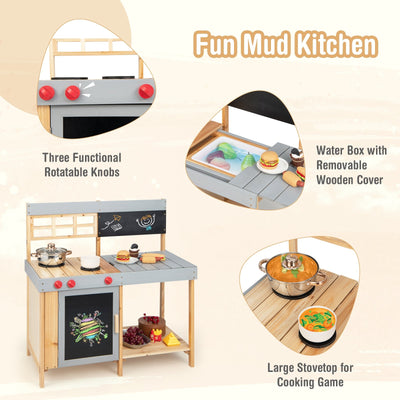 Outdoor Kid's Mud Kitchen Set with Detachable Water Box for Toddlers Over 3