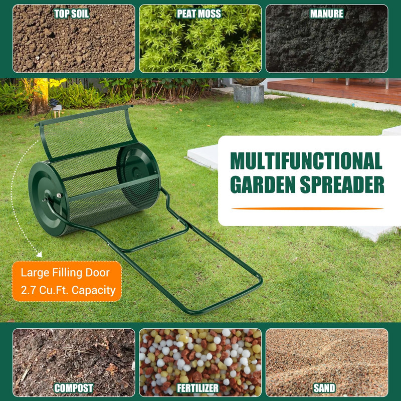 27 Inch Compost Spreader with Upgrade U-shaped Handle-Green