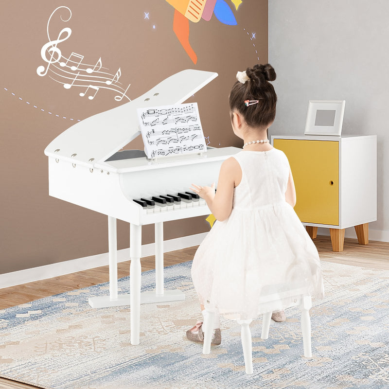 30-Key Kids Piano Keyboard Toy with Bench Piano Lid and Music Rack-White