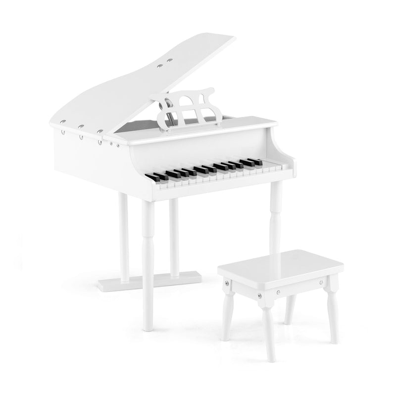 30-Key Kids Piano Keyboard Toy with Bench Piano Lid and Music Rack-White