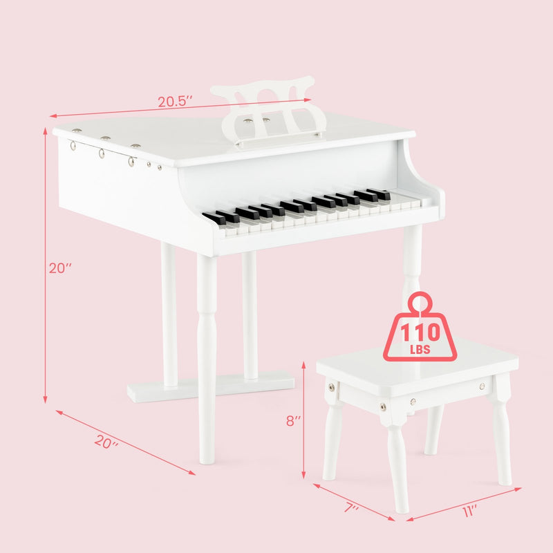 30-Key Kids Piano Keyboard Toy with Bench Piano Lid and Music Rack-White