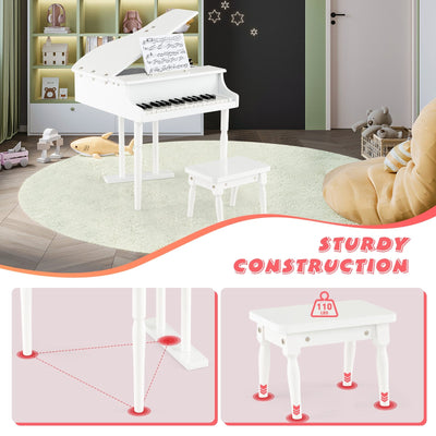 30-Key Kids Piano Keyboard Toy with Bench Piano Lid and Music Rack-White