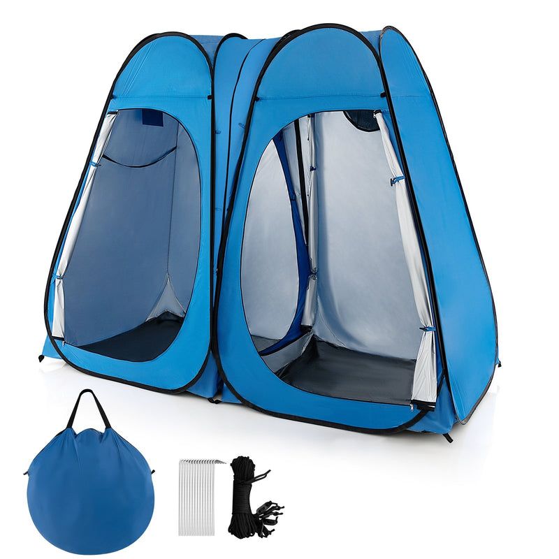 Oversized Pop Up Shower Tent with Window Floor and Storage Pocket-Blue