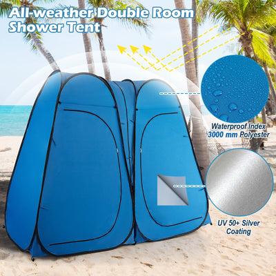 Oversized Pop Up Shower Tent with Window Floor and Storage Pocket-Blue