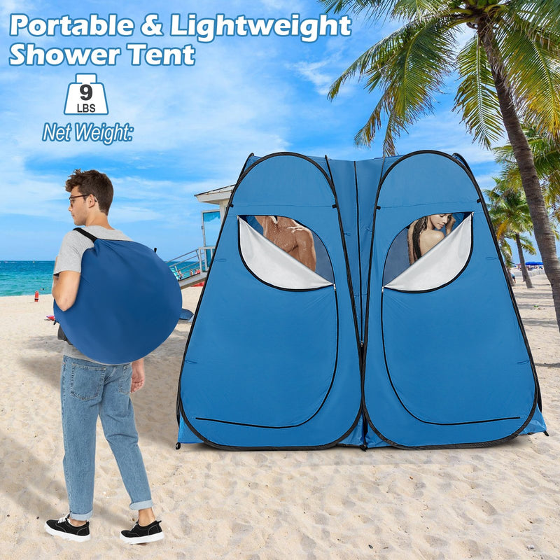 Oversized Pop Up Shower Tent with Window Floor and Storage Pocket-Blue