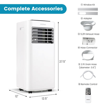 8000 BTU Portable Air Conditioner with Fan Dehumidifier Sleep Mode