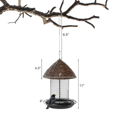 Squirrel-proof Metal Wild Bird Feeder with Perch and Drain Holes