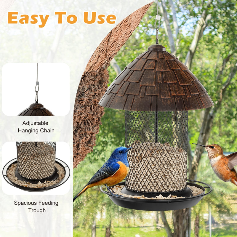 Squirrel-proof Metal Wild Bird Feeder with Perch and Drain Holes