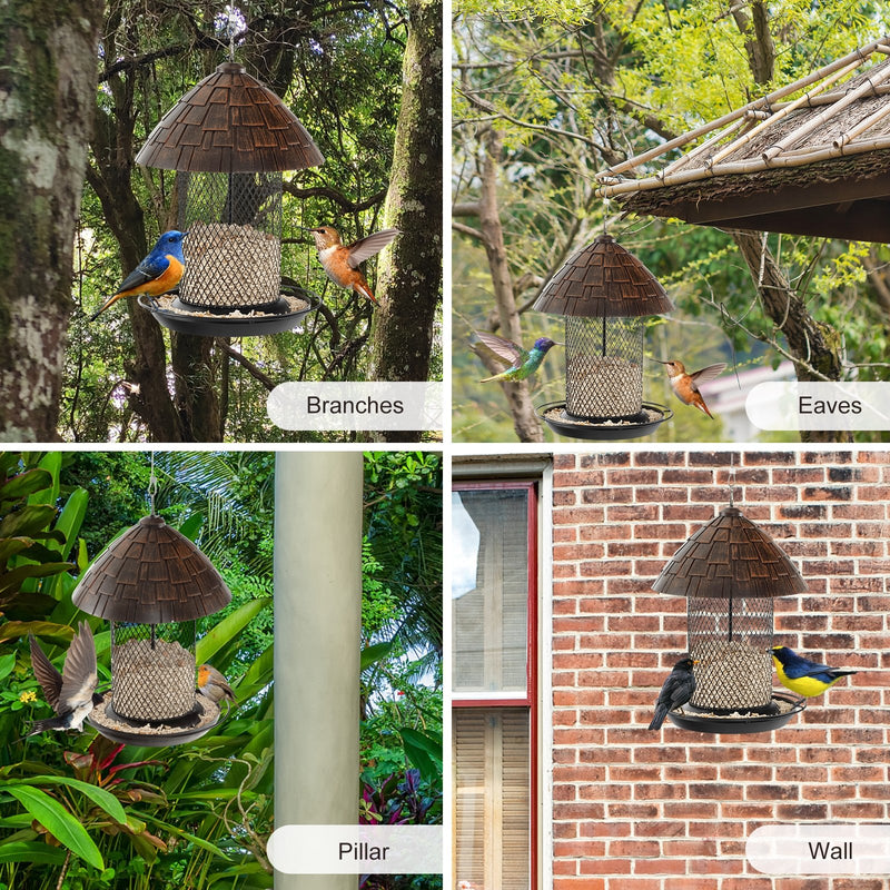 Squirrel-proof Metal Wild Bird Feeder with Perch and Drain Holes