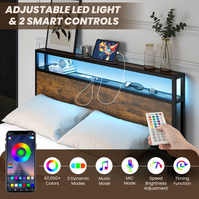 Full/Queen Size Bed Frame with Smart LED Lights and Storage Drawers-Full Size