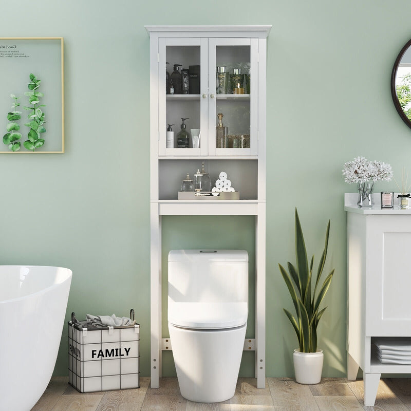 Over the Toilet Storage Cabinet with Double Tempered Glass Doors